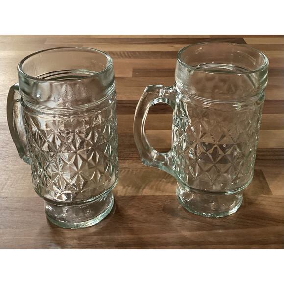Vintage 5 3/4” Anchor Hocking Glass Mug Quilted Diamond Point Pattern Set Of 2 - Picture 9 of 11